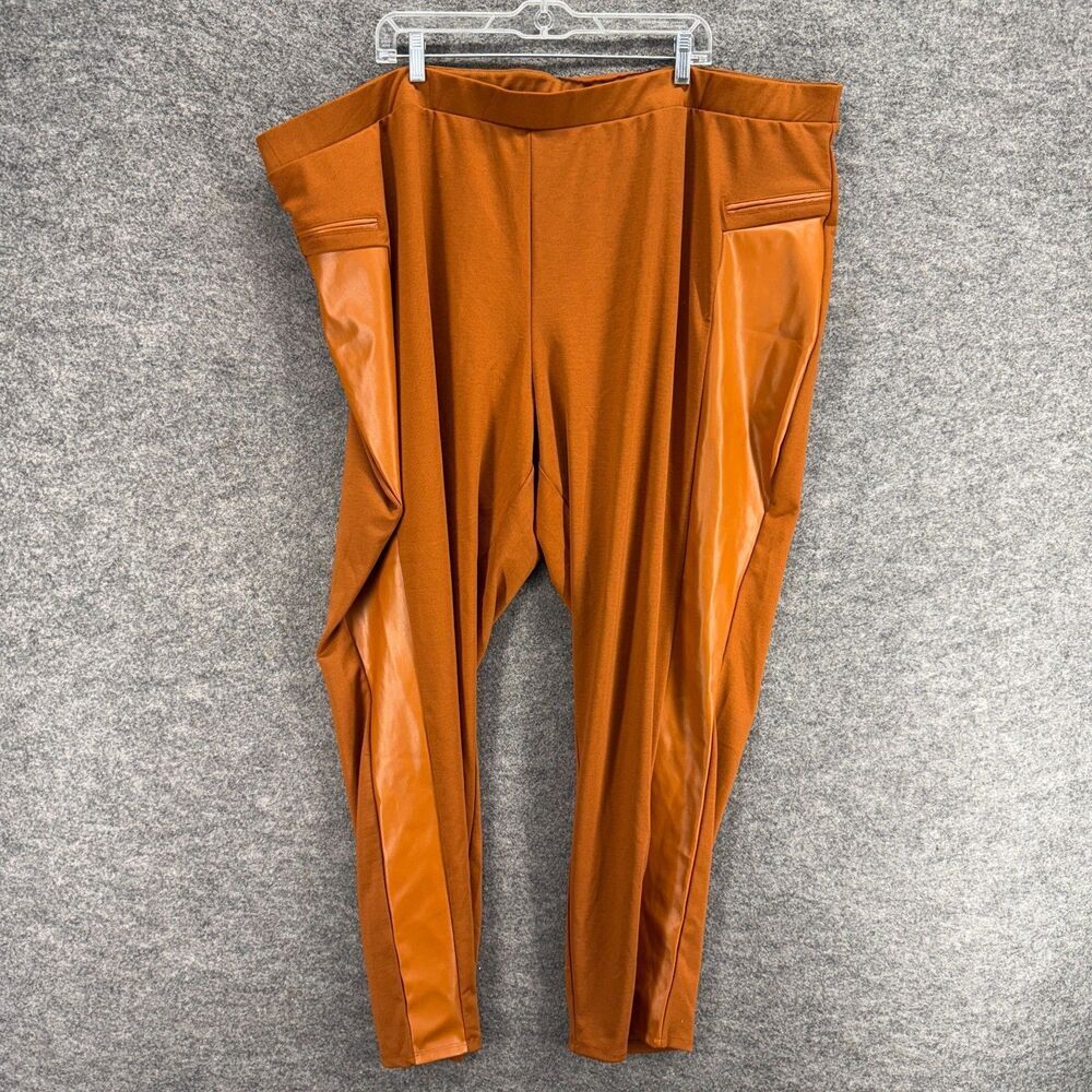 Ashley Stewart Leggings Women 34/36 Brown Leather Capri High Rise Flat Front
